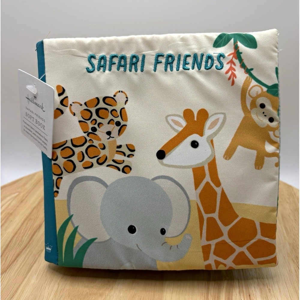 Hallmark Safari Friends Soft Book Baby Toy Crinkle Peekaboo Squeaker KAM3009